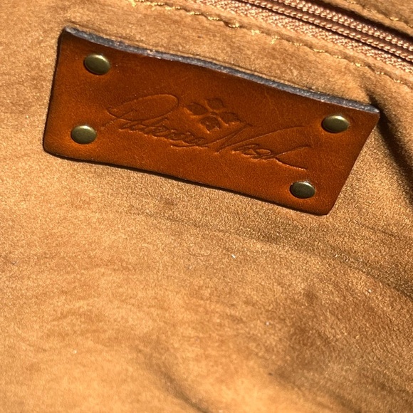 Patricia Nash Brown Leather Tote  Map Design with scarf, dust bag and wristlet - Picture 6 of 13